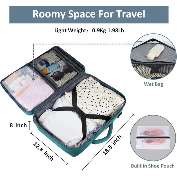 〽️Women Trendy Carry On Backpack Peacock Blue w/USB Charging Port & Shoe Pouch main image 7